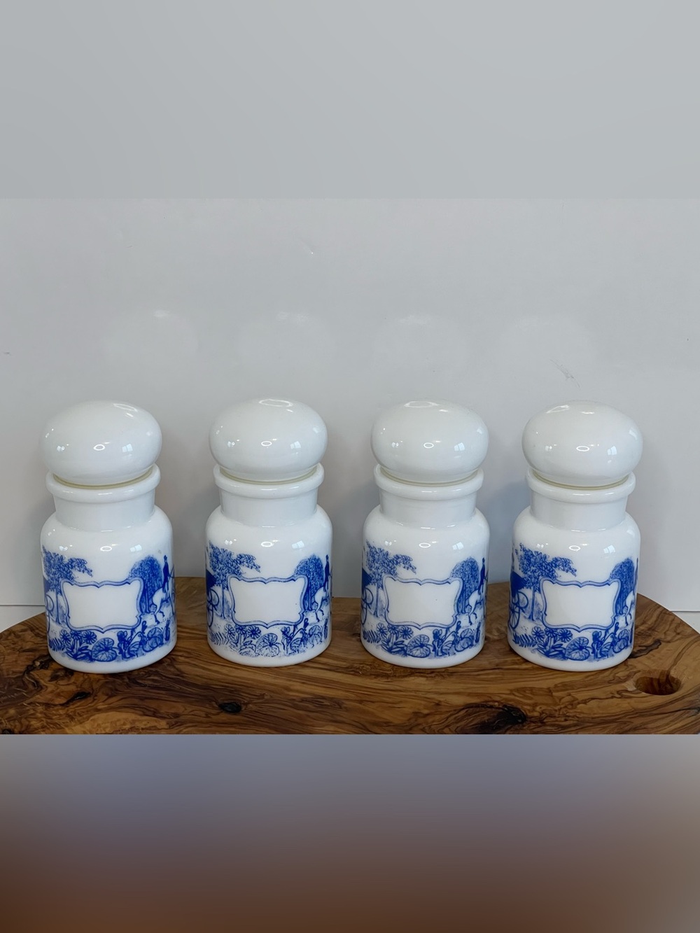 1950's White Milk Glass Apothecary Jar Set Of 4 Bubble Lid Made in Belgium EUC - Picture 4 of 14